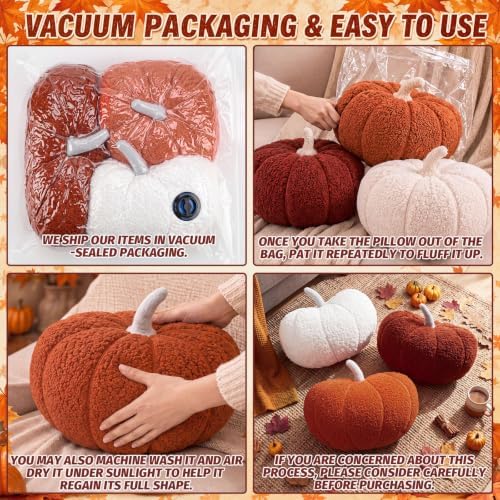 Konohan 3 Pcs Pumpkin Pillows Fall Stuffed Pumpkin Plush Pillow for Autumn Halloween Thanksgiving Christmas Bedroom Sofa Couch Supplies