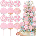 Roowest 12 Pcs 13.78'' Pastel Large Candy Christmas Decorations Giant Lollipop Candy Decoration with Sticks Macaron Peppermint Xmas Decor for Christmas Tree Ornament Holiday Party (Pink,6 Styles)