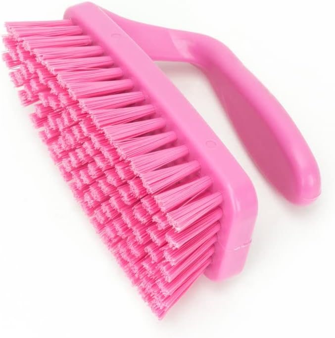 SPARTA Scrub Brush with Iron Shaped Handle and Stiff Bristles, Heavy Duty Scrubber Brush for Kitchen, Bathroom, Shower, Tile, Sink, Carpet and Bakepans, Polypropylene, 6 Inches, Pink