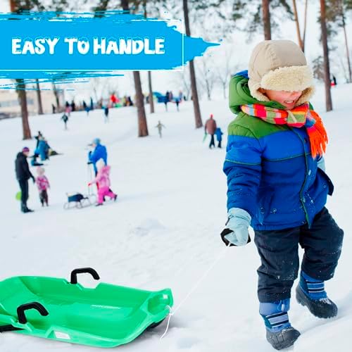 Slippery Racer Downhill Thunder Flexible Plastic Toboggan Snow Sled with Built in Brake System, Pull Rope, and Handle Grips, Red