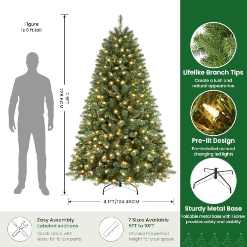 SHareconn 7.5ft Prelit Artificial Classic Spruce Christmas Tree