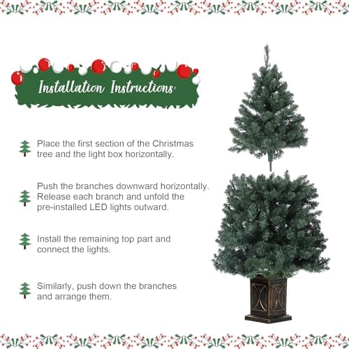 Garvee Pre-lit Artificial Christmas Tree with Warm White Lights, Green Full Christmas Tree 4.5 ft with 8 Light-Modes, Pre Lighted Xmas Tree W/460 Branch Tips, 300 Light & Black Base,2 PCS