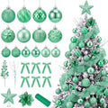 89 Pcs Christmas Tree Decorations Star Topper Ornaments Artificial Poinsettia Flowers Green Ball Velvet Bow Berry Picks Christmas Tree Hanging Ornaments for Xmas Home Office Decorations