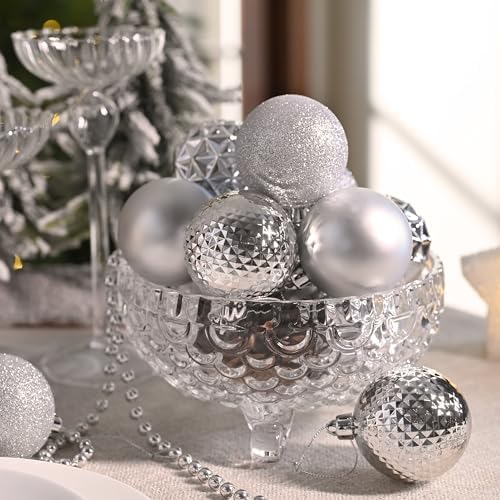 Valery Madelyn Christmas Tree Decorations Ornament Set, 50ct 2 Inches Silver Shatterproof Christmas Ball Ornaments Hanging Xmas Holiday Party Decor