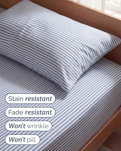 Twin Size 3 Piece Sheet Set - Breathable & Cooling Sheets - Blue Stripes