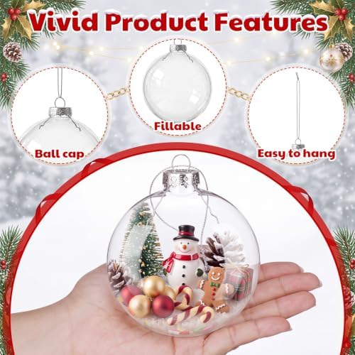 Liliful 24 Pcs Christmas Clear Glass Ornaments Fillable Flat Ball 3.94 Inch for Crafts DIY Craft Fillable Glass Ornament Balls Disc Bulbs for Christmas Tree Party Wedding Home Decor
