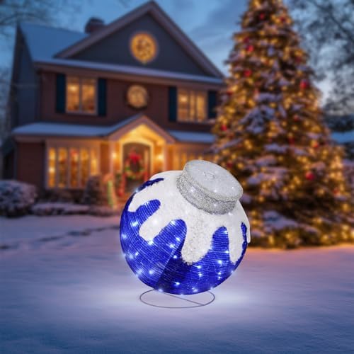 Outdoor Christmas Ornaments, Lighted Pop-Up Holiday Ball Decoration with 80 LED Lights, 8 Light Functions, Lighted Collapsible Christmas Outdoor Decorations for Yard, Patio, Home