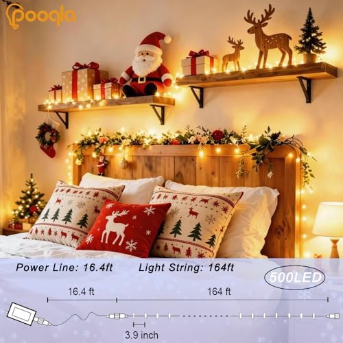Pooqla 500 LED Warm White Christmas Lights Outdoor String Lights, 164 ft