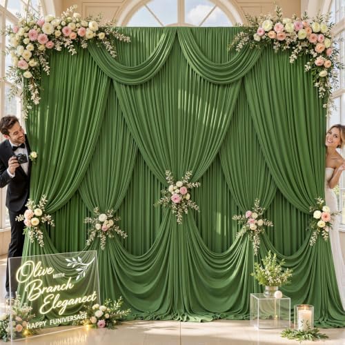 10x10 Valley Green Backdrop Curtain for Parties Wrinkle Free Dark Green Photo Curtains Backdrop Drapes Fabric Decoration for Baby Shower Birthday Party Photography 5ft x 10ft,2 Panels