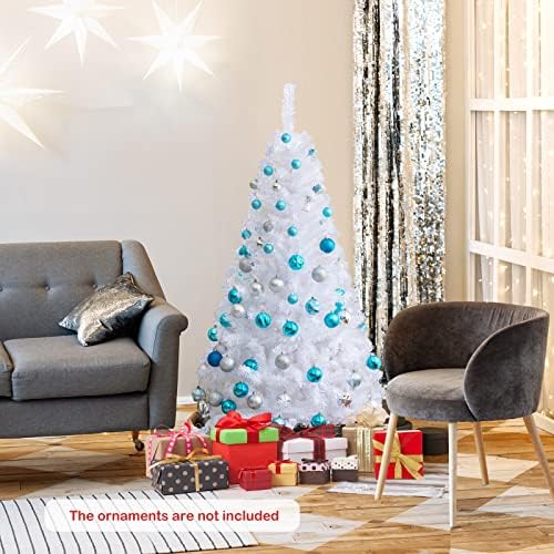 5Ft Artificial White Christmas Tree, Pine Tree with Solid Metal Legs & Pine Needles, Ideal for Indoor & Outdoor Home, Office, Holiday Decoration