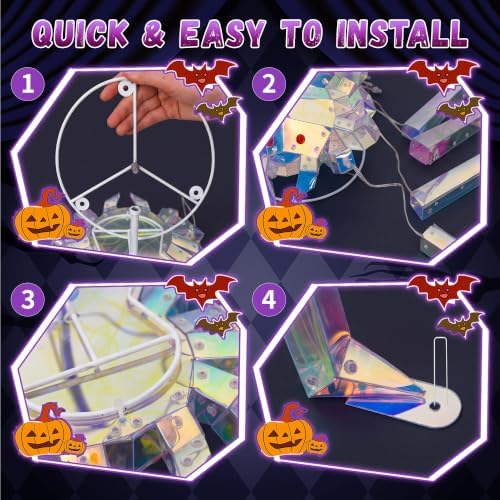 Giant Spider Outdoor Halloween Decorations,47" Pre-lit Prismatic Iridescent Spider Decor with 150LED, Large Scary Spider Light Up Yard Decorations for Lawn, Garden, Porch, Haunted House Party