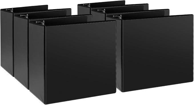 CIXILDTS 5" 3 Ring Binder, Standard 5-Inch Slant-D Ring Binder Fit Letter Size Paper, Presentation View Binders, 6 Packs, Black