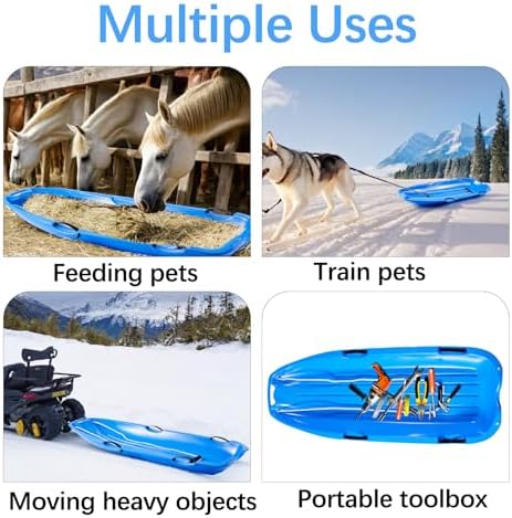 Toboggan Snow Sled for Adults, 48in Plastic Sleds with Pull Rope and 4 Handles, Outdoor Plastic Snow Sled for Kids and Adults
