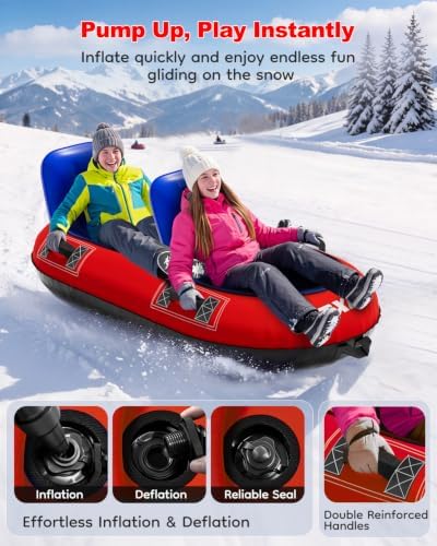 Raxurt 2 Person Heavy Duty Snow Tube, Snow Sled with Dual Backrests