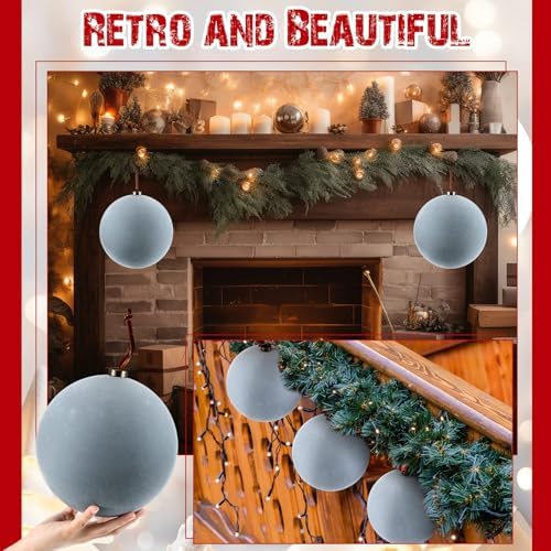 Weysat 6 Pcs 8 Inch Giant Velvet Christmas Ball Ornaments, Dusty Blue