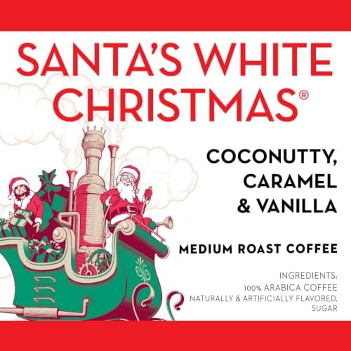 Barnie's Coffee Santa's White Christmas Single Serve Coffee Pods with Coconut, Vanilla, and Caramel Flavors, Medium Roast Arabica Coffee Beans Compatible with Keurig Brewers, 48 Count