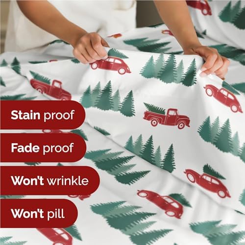 Christmas Sheet Set, Christmas Tree 1, Holiday Xmas Bedding Set - Queen