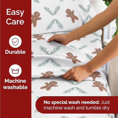 Christmas Sheet Set, Gingerbread Cookie, Holiday Xmas Bedding Set - Queen