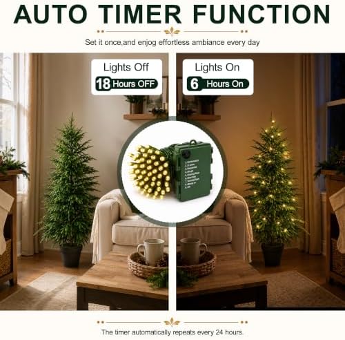 4FT Norfolk Pine Tree with Lights, Artificial Pine Christmas Tree for Decor