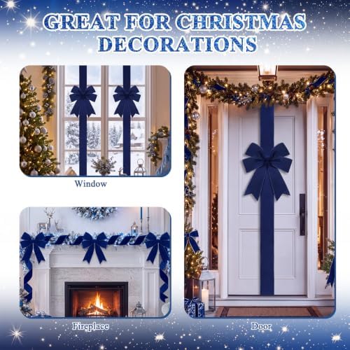 Daifunli 4 Pcs Navy Blue Christmas Velvet Cabinet Bows Ribbons for Kitchen