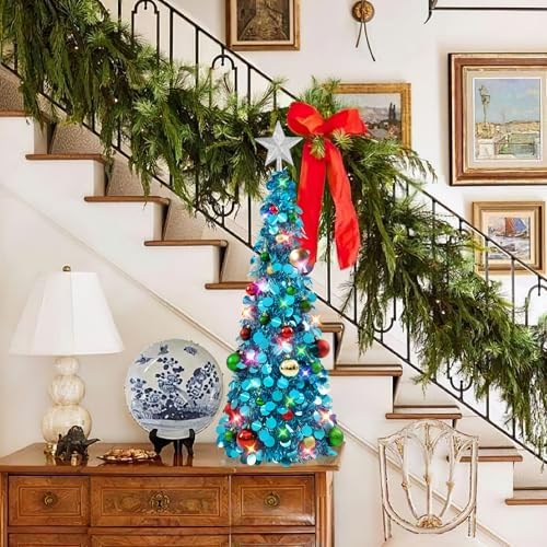 N&T NIETING Pop Up Christmas Tree with Lights & Ornaments, Blue, 3FT