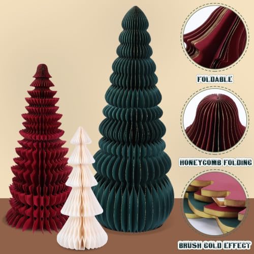 3 Pcs Large Honeycomb Christmas Tree,Classic,Green, Red, White