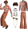 70s Disco Outfit for Men, 7 Pcs Retro Hippie Costume Adults