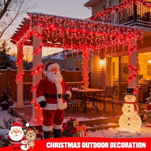 JMEXSUSS 400 LED Red Icicle Christmas Lights Outdoor