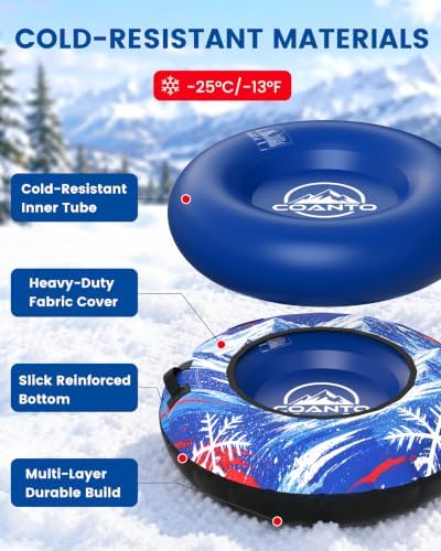 48'' Heavy Duty Snow Tube with Canvas Cover, Snow Sleds for Kids & Adults