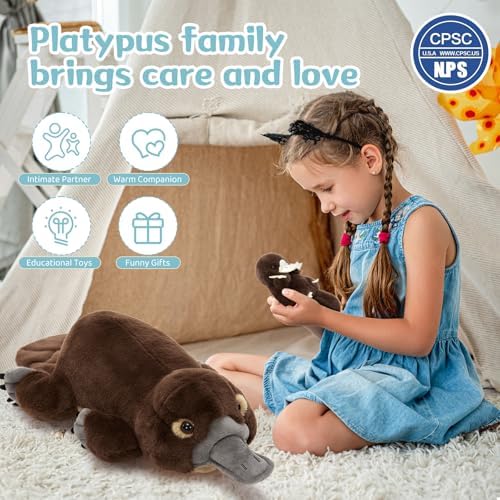 MorisMos Platypus Stuffed Animal, 22" Large Platypus Plush with 3 Babies