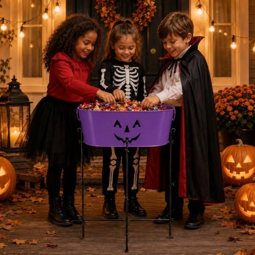 5.5 Gallon Halloween Galvanized Beverage Tub Ice Bucket with Stand- Purple