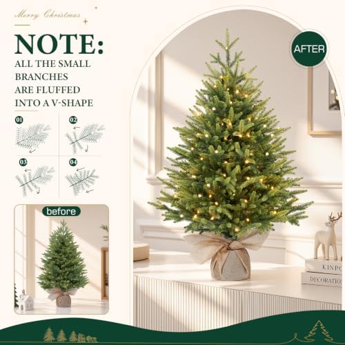 Alupssuc 3ft Prelit Artificial Mini Christmas Tree for Tabletop Desk Decor