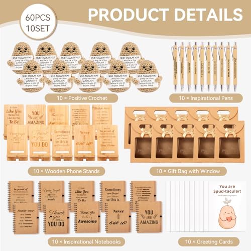 60 PCS/10 Sets Teacher Employee Appreciation Gifts Bulk – Thank You Gifts for Coworkers with Kraft Paper Gift Bags,Greeting Card,Inspirational Notebooks,Phone Stand,Team Gift for Staff, Nurse, Office