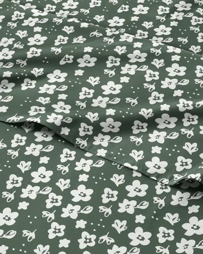 King 4 Piece Floral Sheet Set - Soft, Breathable & Cooling - Green Meadow