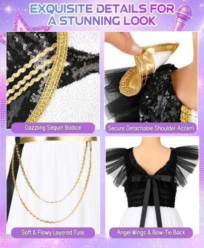 Halloween Costume Girls Pop Singer Costume Kids Cosplay Outfit Dress with Purple Braid Tattoo for Birthday Party