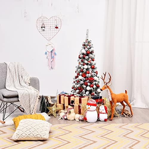 4.5FT Snow Flocked Pine Tree, Artificial Christmas Tree w/Sturdy Metal Stand & Quality PVC Needles, Pencil Xmas Tree for Indoor & Outdoor Holiday Decoration