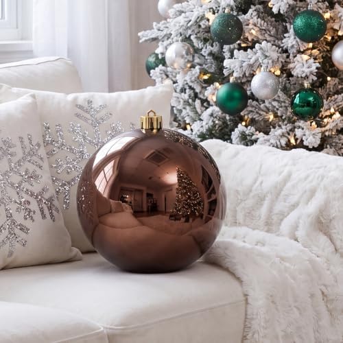 Threan 10 Inch Large Chocolate Brown Shiny Christmas Ball Ornaments