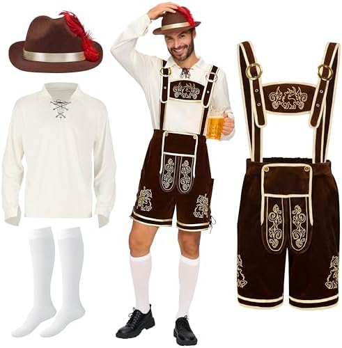 Spooktacular Creations Lederhosen Men Oktoberfest Outfit Costume, Halloween German Bavarian Costume for Adults Beer Festival