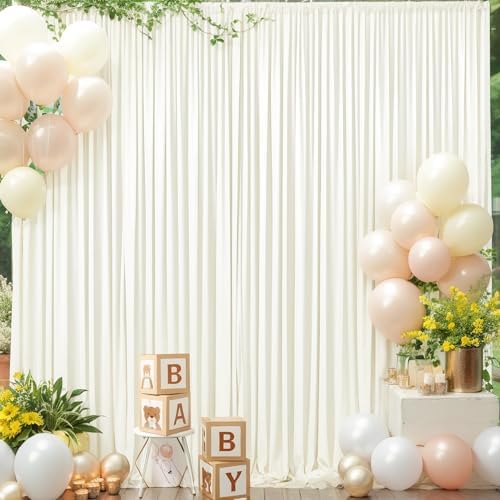 10x10 Ivory Backdrop Curtain for Wedding Parties Wrinkle Free Ivory Photo Curtains Backdrop Drapes Fabric Decoration for Baby Shower Photoshoot 5ft x 10ft,2 Panels