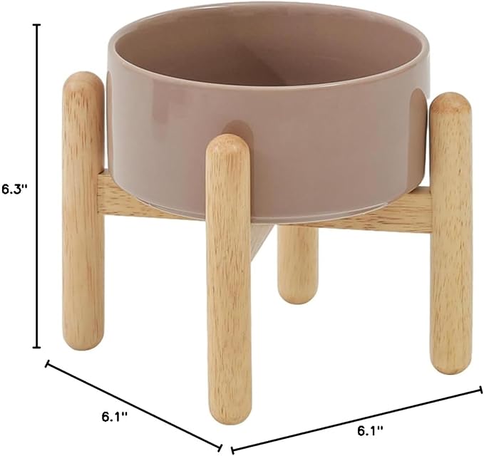 Havniva Elevated Dog Bowls Ceramic Dog Bowls with Stand, Dog Food Bowl | 6.1” Raised Dog Bowls with Non-Slip Wood Stand, Dog Food and Water Bowl Set, Dog Feeding Bowls for Small & Medium Dogs
