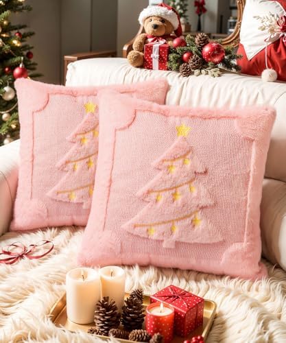 Faux Fur Christmas Pillow Covers 18x18 Set of 2
