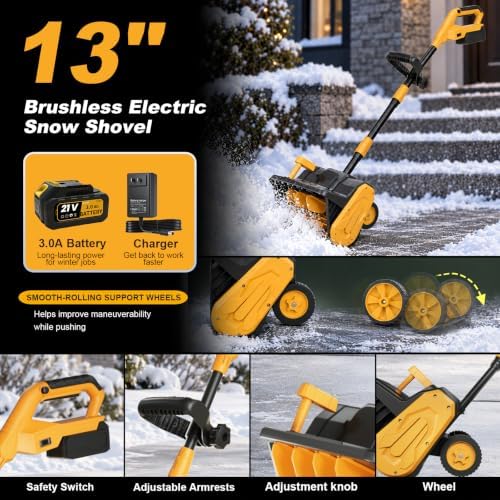 JOBABY Cordless Snow Shovel with Battery, 13" Electric Snow Blower Cordless