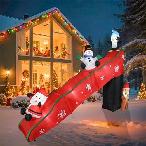 WONDER GARDEN 10 FT Christmas Outdoor Inflatable Slide with Penguin Decor
