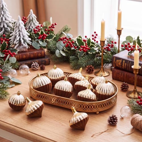 12PCS Brown and Gold Velvet Christmas Balls Ornaments,Two Style