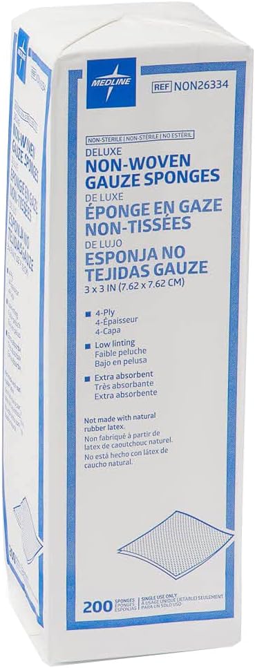 Medline Deluxe Non-Sterile Nonwoven 4-Ply Gauze Sponges, 3" x 3", Ideal for Wound Dressing, Pack of 4000