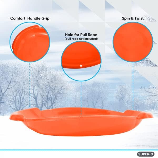Superio Round Snow Saucer Sled- 24" Plastic Disc Sled for Kids and Adults- Heavy Duty Sled with Handles for Downhill Sledding, Winter Outdoor Sports