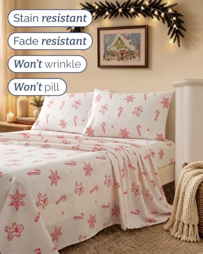 Christmas Sheet Set, Holiday Sweets, Holiday Xmas Bedding Set - Full Size