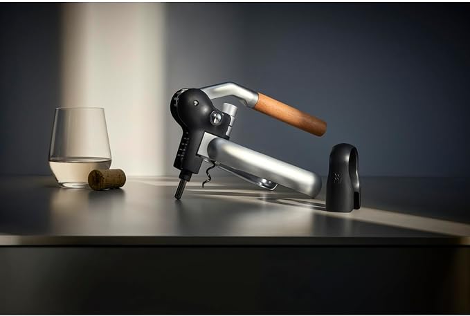 WMF Baric Lever Corkscrew Wine Opener, 19 x 11 x 15 cm, Die-cast Metal and Beech Wood, Effortless Operation, Wine Bottle Opener