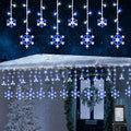 Christmas Snowflake Lights, 10.66ft 168 LED Icicle Lights Outdoor with 14 Drops, 8 Modes Waterproof Connectable Christmas Light for Eaves Wedding Garden Yard, Indoor Outdoor Xmas Decor (White & Blue)