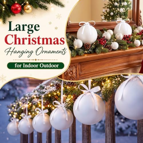 Weysat 12 Pack Large Christmas Plastic Ornaments Yard Tree,White,6 Inch